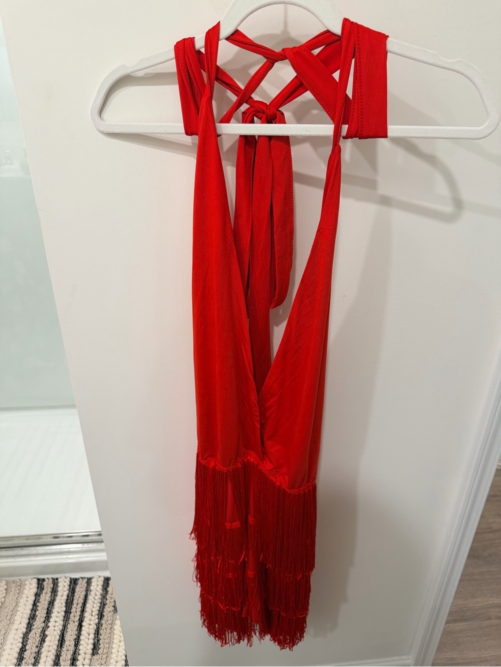Backless Red Fringe Halter Dress